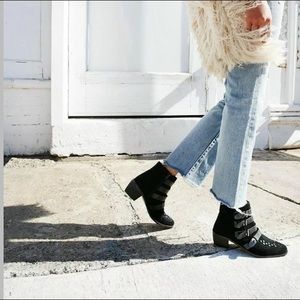 Free People Black Suede Ranger Buckle Booties